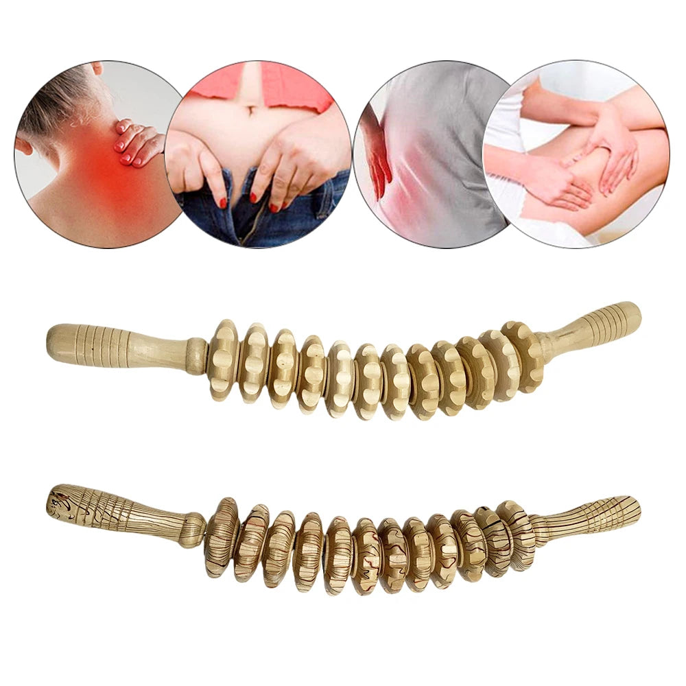 Wooden Slimming Roller Massager – 9/12-Wheel Body Shaper for Legs & Back