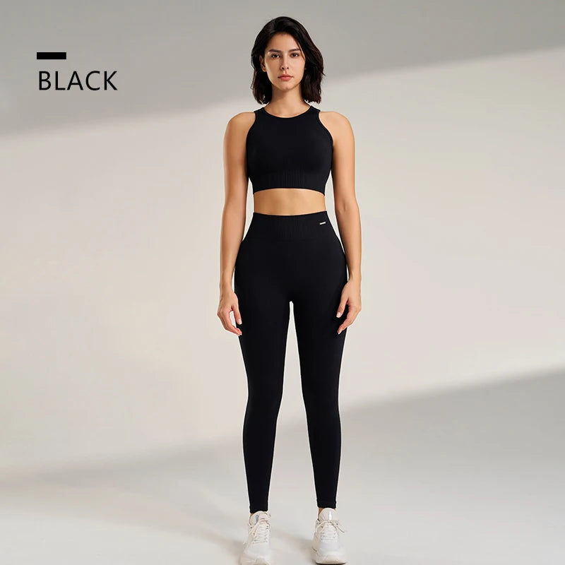 🧵 Seamless Yoga Clothing Set – High Waist Leggings + Fitness Top